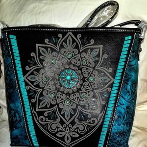 Montana West Concho Collection Crossbody Blk/Turq